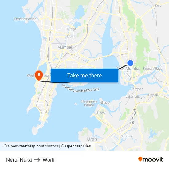 Nerul Naka to Worli map