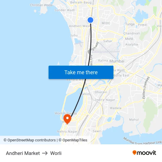 Andheri Market to Worli map