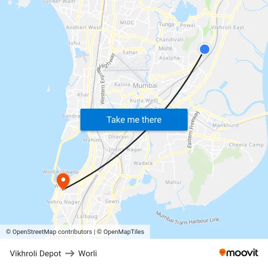 Vikhroli Depot to Worli map