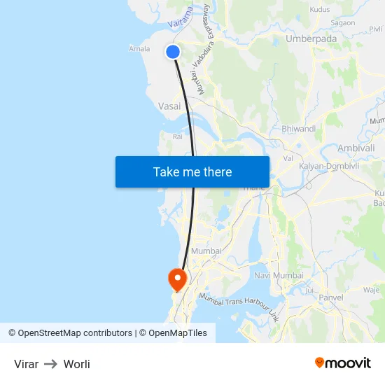 Virar to Worli map