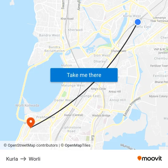 Kurla to Worli map