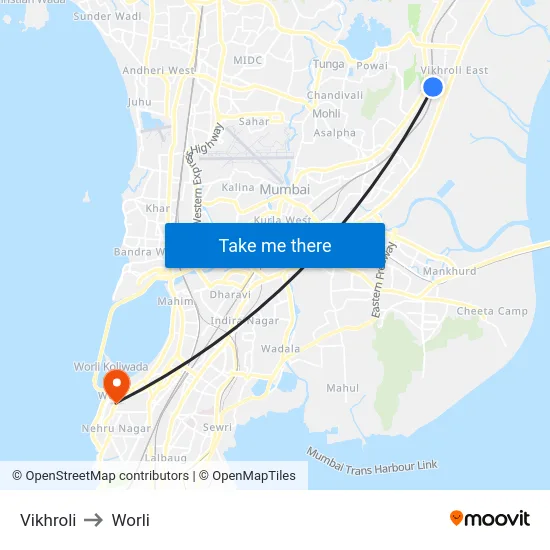 Vikhroli to Worli map