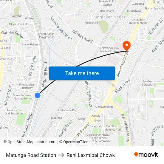 Matunga Road Station to Rani Laxmibai Chowk map