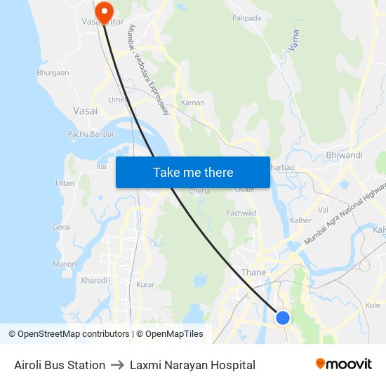 Airoli Bus Station to Laxmi Narayan Hospital map