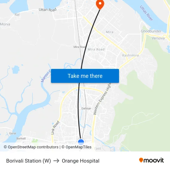 Borivali Station (W) to Orange Hospital map