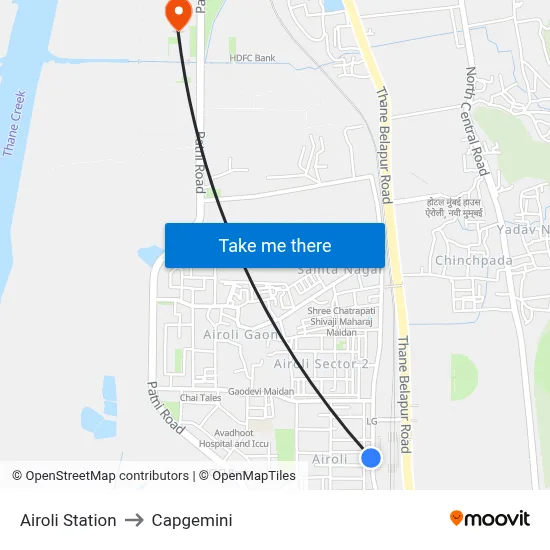 Airoli Station to Capgemini map