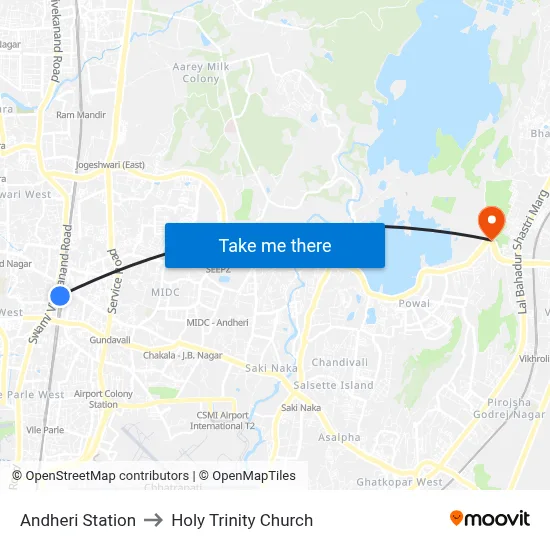 Andheri Station to Holy Trinity Church map