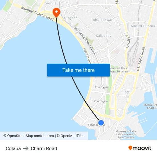 Colaba to Charni Road map