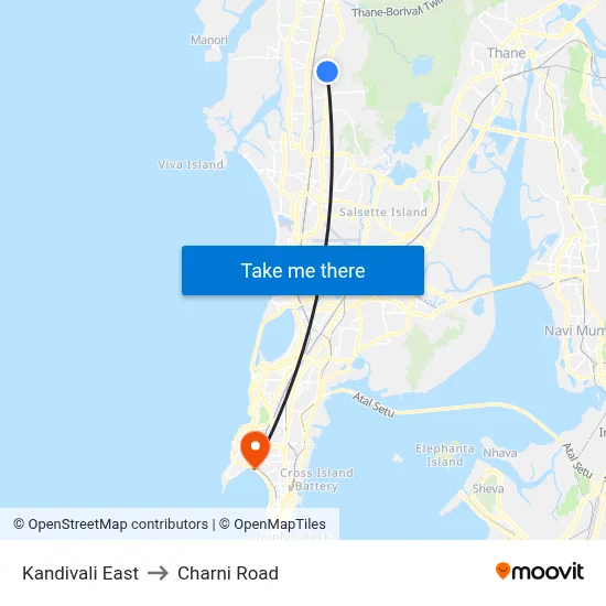 Kandivali East to Charni Road map