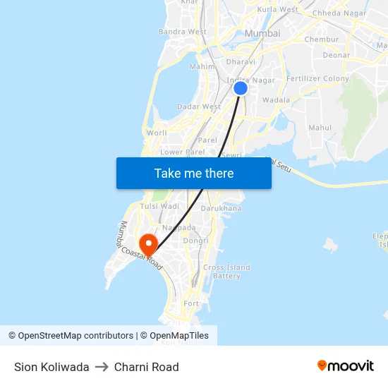 Sion Koliwada to Charni Road map