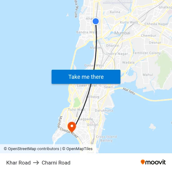 Khar Road to Charni Road map