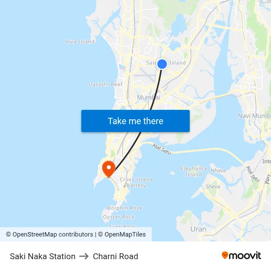 Saki Naka Station to Charni Road map