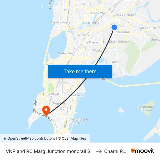 VNP and RC Marg Junction monorail Station to Charni Road map