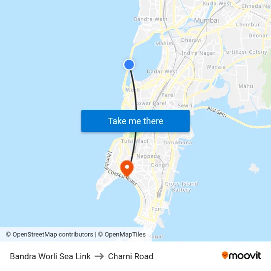 Bandra Worli Sea Link to Charni Road map