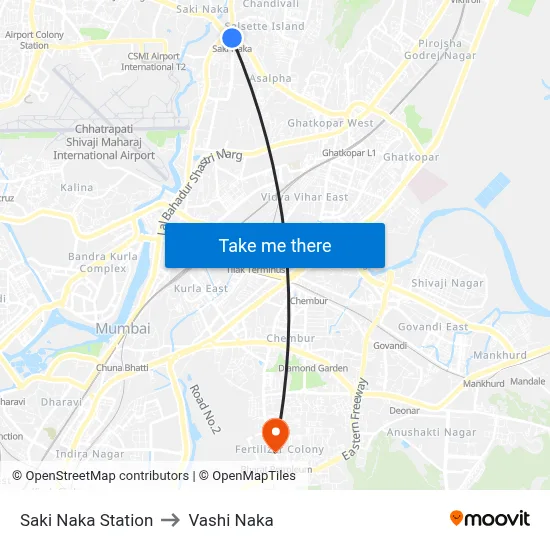 Saki Naka Station to Vashi Naka map