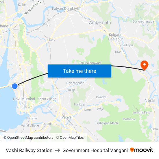 Vashi Railway Station to Government Hospital Vangani map