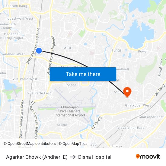 Agarkar Chowk (Andheri E) to Disha Hospital map