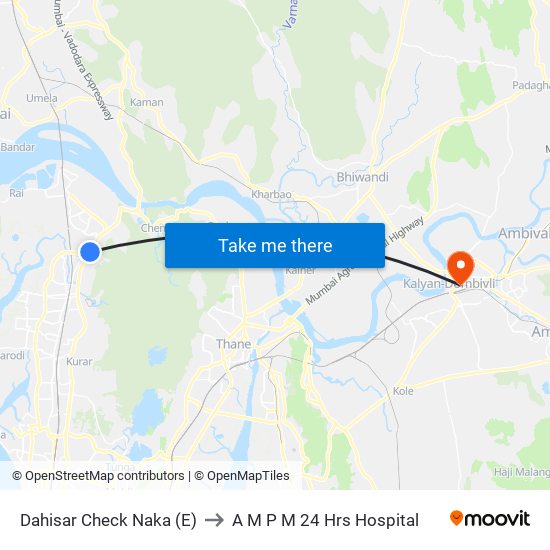 Dahisar Check Naka (E) to A M P M 24 Hrs Hospital map