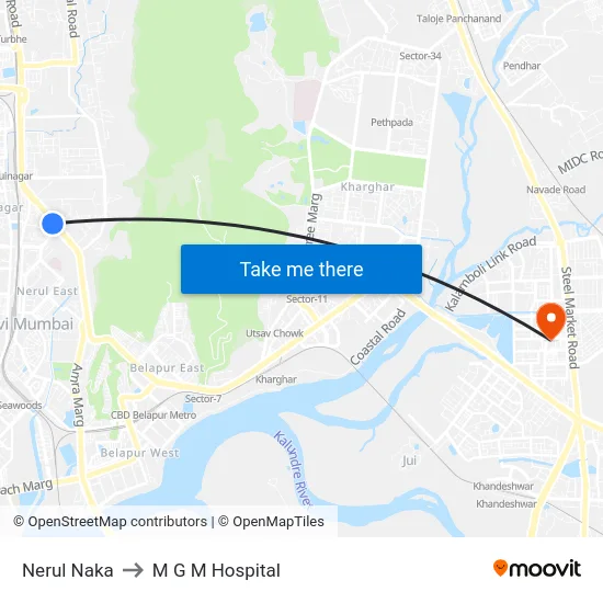 Nerul Naka to M G M Hospital map