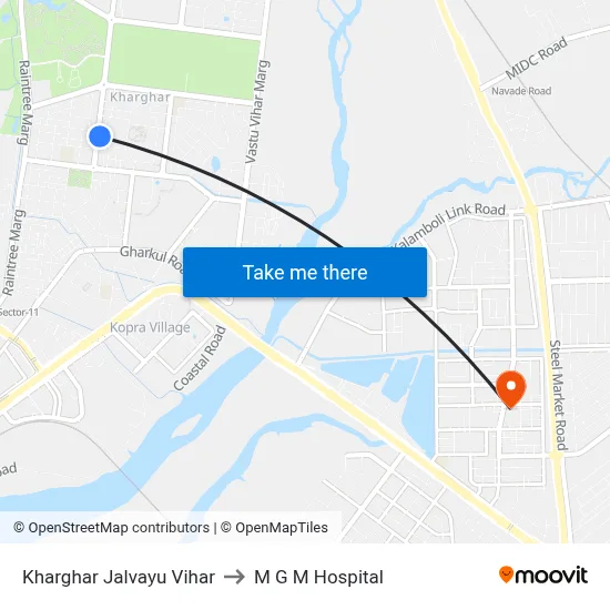 Kharghar Jalvayu Vihar to M G M Hospital map