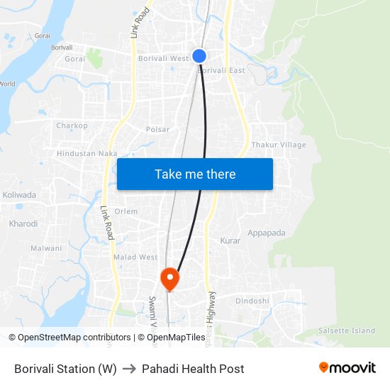 Borivali Station (W) to Pahadi Health Post map