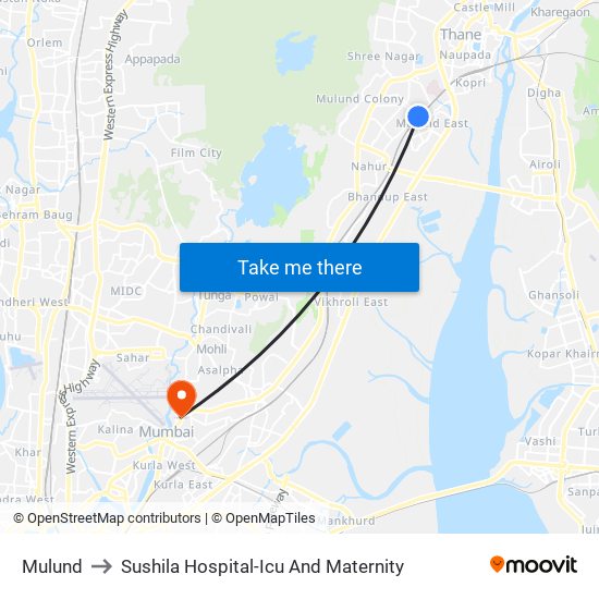 Mulund to Sushila Hospital-Icu And Maternity map