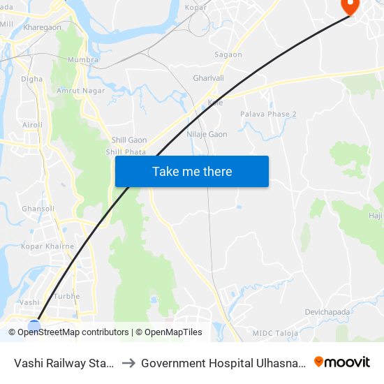 Vashi Railway Station to Government Hospital Ulhasnagar 4 map