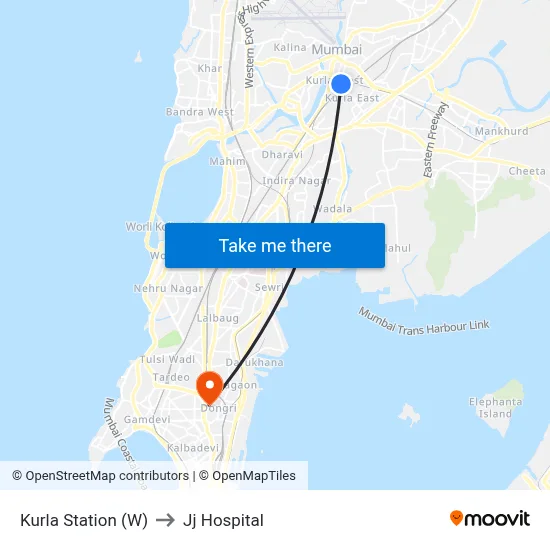 Kurla Station (W) to Jj Hospital map