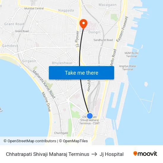 Chhatrapati Shivaji Maharaj Terminus to Jj Hospital map
