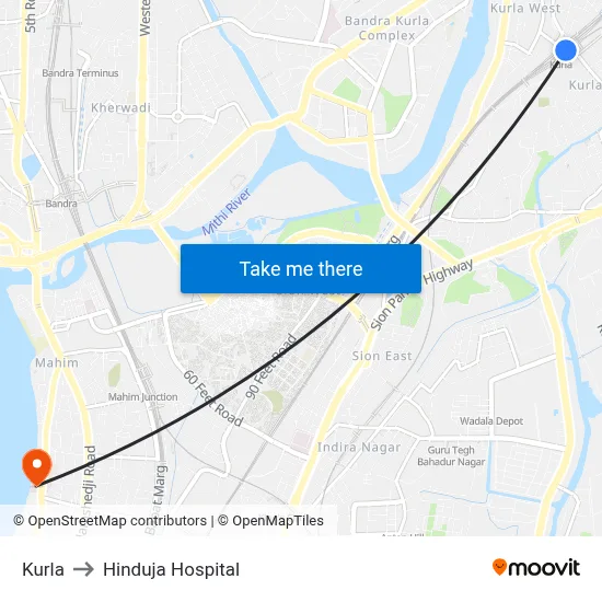 Kurla to Hinduja Hospital map