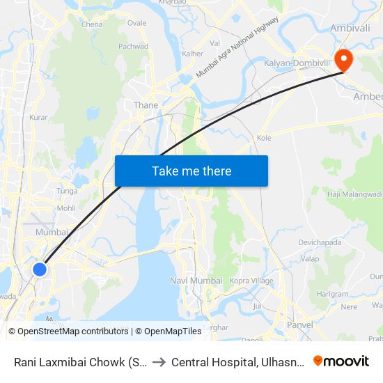 Rani Laxmibai Chowk (Sion) to Central Hospital, Ulhasnagar map