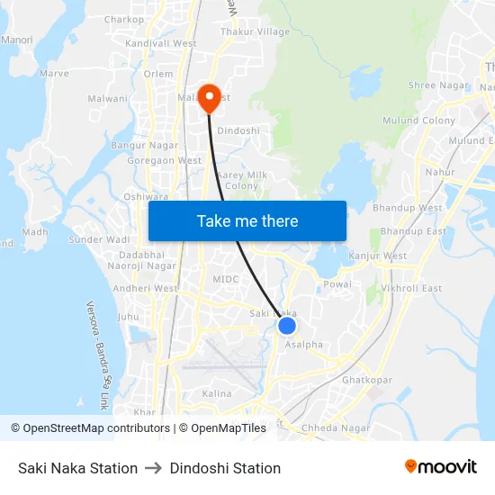 Saki Naka Station to Dindoshi Station map