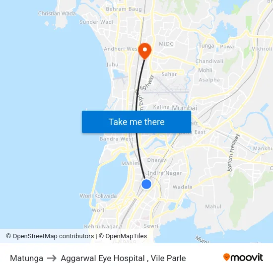 Matunga to Aggarwal Eye Hospital , Vile Parle map