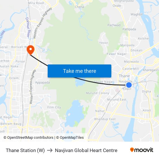 Thane Station (West) to Navjivan Global Heart Centre map