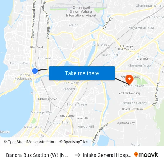 Bandra Bus Station (W) [Nmmt] to Inlaks General Hospital map