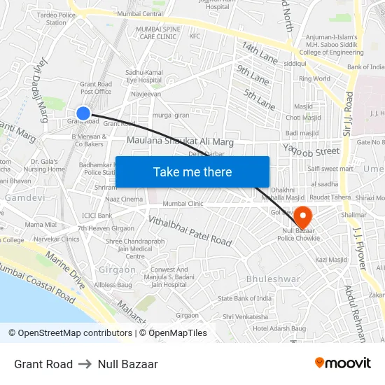 Grant Road to Null Bazaar map