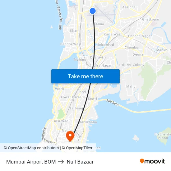 Mumbai Airport BOM to Null Bazaar map