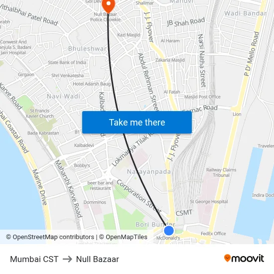 Mumbai CST to Null Bazaar map