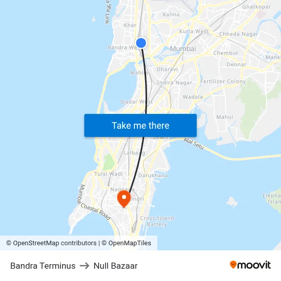 Bandra Terminus to Null Bazaar map
