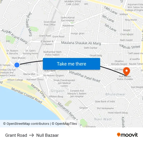 Grant Road to Null Bazaar map
