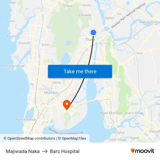 Majiwada Naka to Barc Hospital map