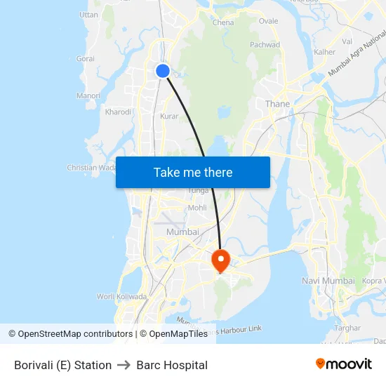 Borivali (E) Station to Barc Hospital map