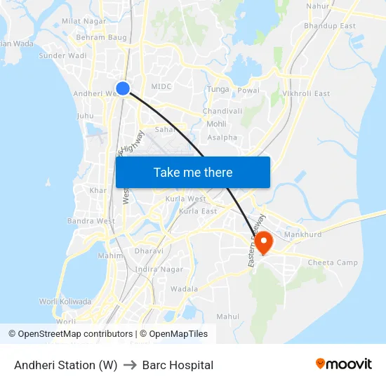 Andheri Station (W) to Barc Hospital map