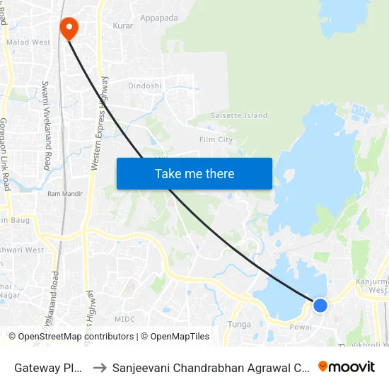 Gateway Plaza (Powai) to Sanjeevani Chandrabhan Agrawal Charitable Trust Eye Hospital map