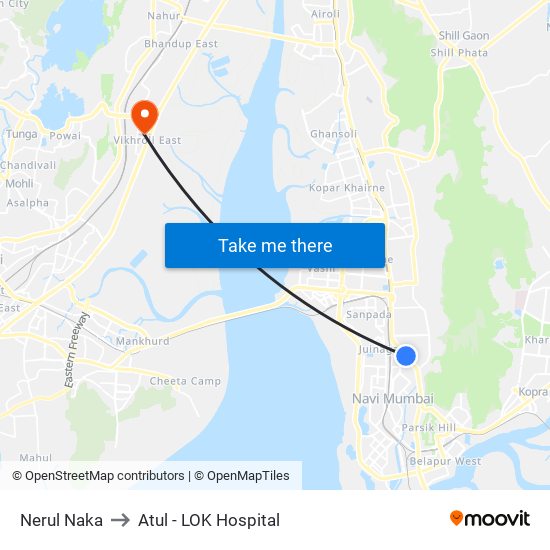 Nerul Naka to Atul - LOK Hospital map