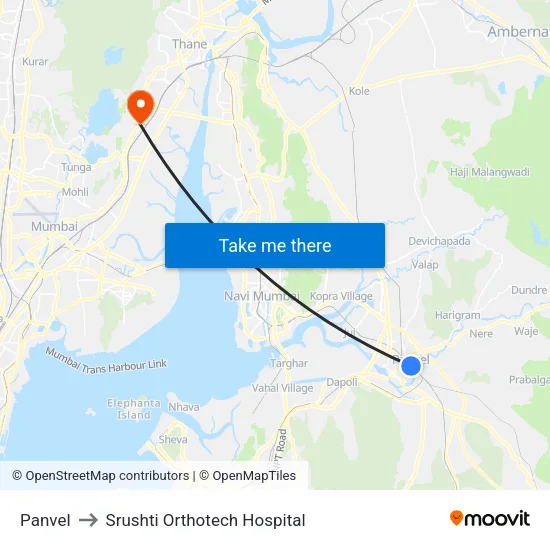 Panvel to Srushti Orthotech Hospital map