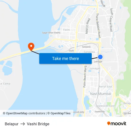 Belapur to Vashi Bridge map