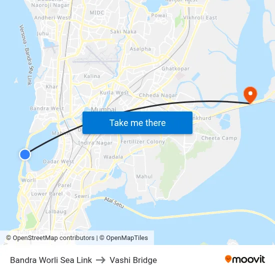 Bandra Worli Sea Link to Vashi Bridge map