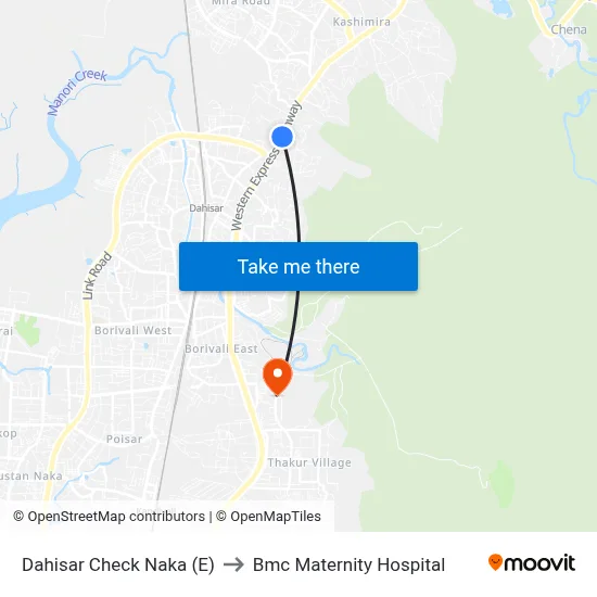 Dahisar Check Naka (E) to Bmc Maternity Hospital map