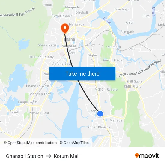 Ghansoli Station to Korum Mall map